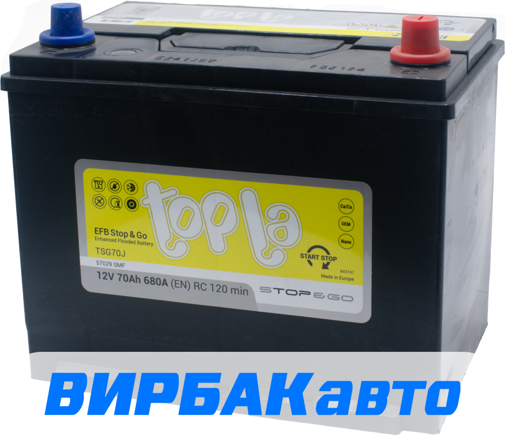 Купить Аккумулятор Topla EFB Stop&Go Asia (57029 SMF) 70 Ач 680 А обратная,  клемма стандартная, цены в Губкине — интернет-магазин VIRBACauto